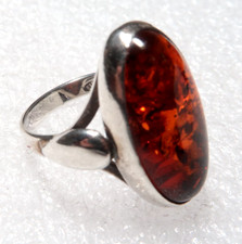 VINTAGE STUNNING STERLING SILVER HONEY BALTIC AMBER RING SIZE 7 SIGNED: 925 EU