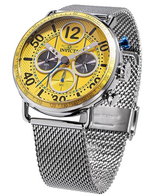 Invicta Mens Speedway GEARSHIFT 44mm Chronograph Yellow Dial Mesh 