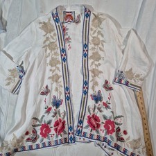 Johnny Was Sicilia embroidered linen kimono jacket SMALL