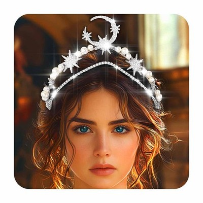 Silver Tiaras Headband Star Bridal Wedding Crown Sparkly Crystal Hair for (Si...