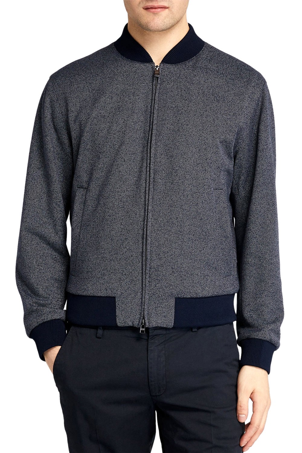 Мужская приталенная куртка-бомбер из двойной трикотажной ткани Hugo Boss 42 обычного темно -синего цвета NWT 595 32090₽