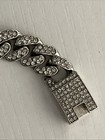 Unisex Silvertone Iced Out Cuban Link Crystal Covered Necklace 16” & Bracelet 8” — photo 4
