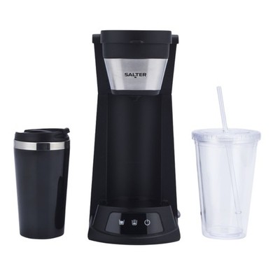 Eiskaffeemaschine Salter 2-in-1 Set Brühmaschine mit Reisebecher Becher Strohhalm