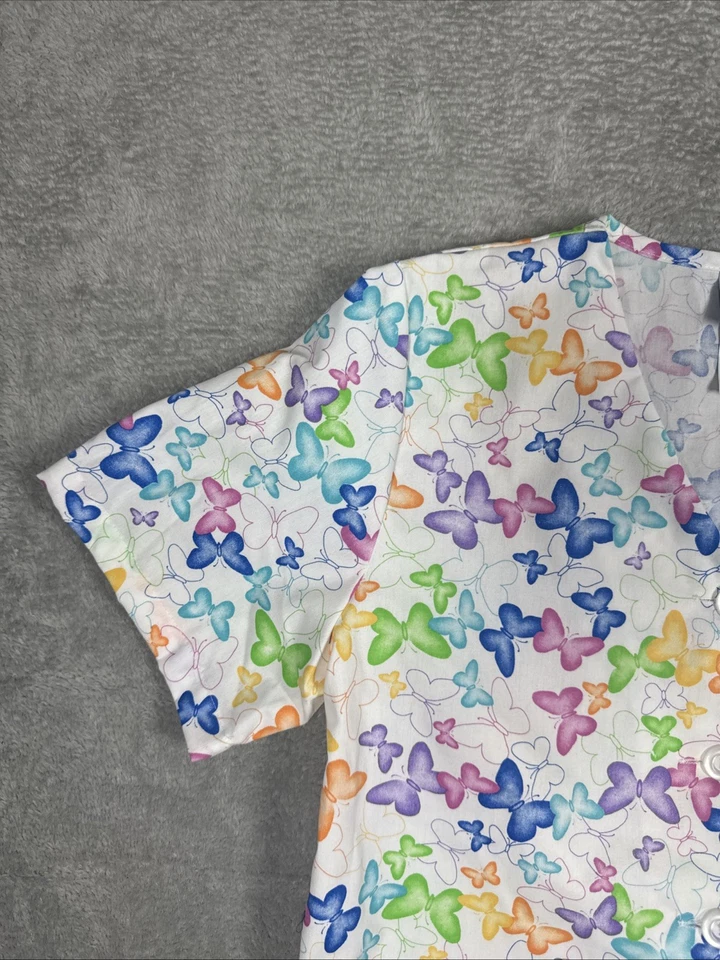 Landau Scrub Top Women’s Small V-Neck Colorful Butterfly Pattern Short Sleeve - Image 3 of 4