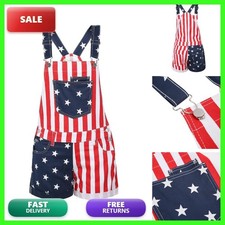 American Flag Overalls Denim Bib Romper Independence Day Striped Stars Jumpsuit
