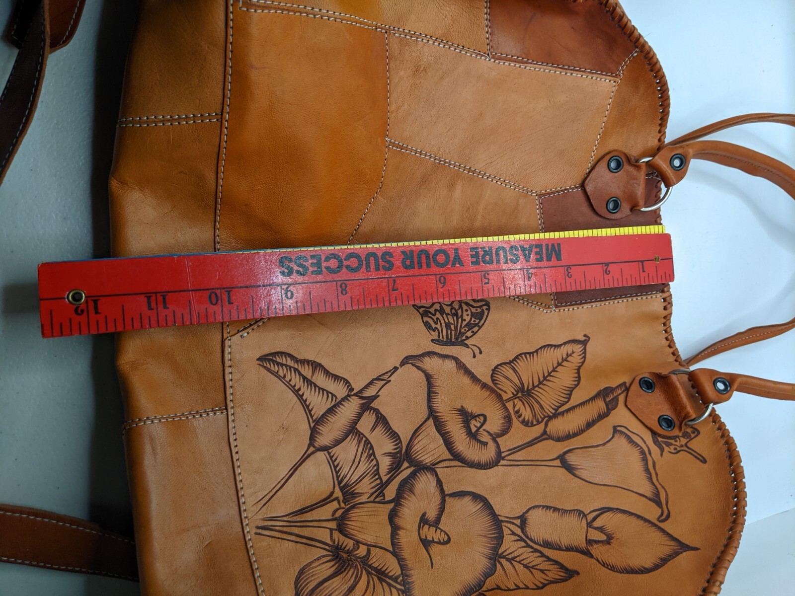 Handmade Leather Patchwork Purse, Hand Tooled Flo… - image 12