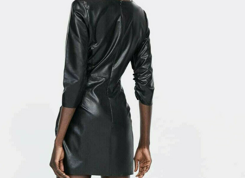 zara faux leather draped dress Zara Women Genuine Authentic Draped Leather Mini Dress Black 5479/244 Size XS