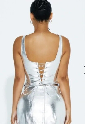 NWT $86 Naked Wardrobe Lace & Leather Corset Top Silver S | eBay