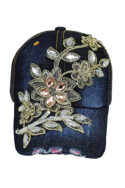 Gold Embellished Black Baseball Cap - Elegant Floral Accent Stylish Black Gold Floral Embroidered Snapback Hat - Con-star main image 2