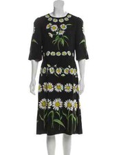 Dolce and Gabbana Daisy Print Midi Dress L/10/46 IT Rayon