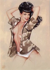 ARMY PinUp BETTIE PAGE Military Postcard 6" Art PRINT by Olivia De Berardinis