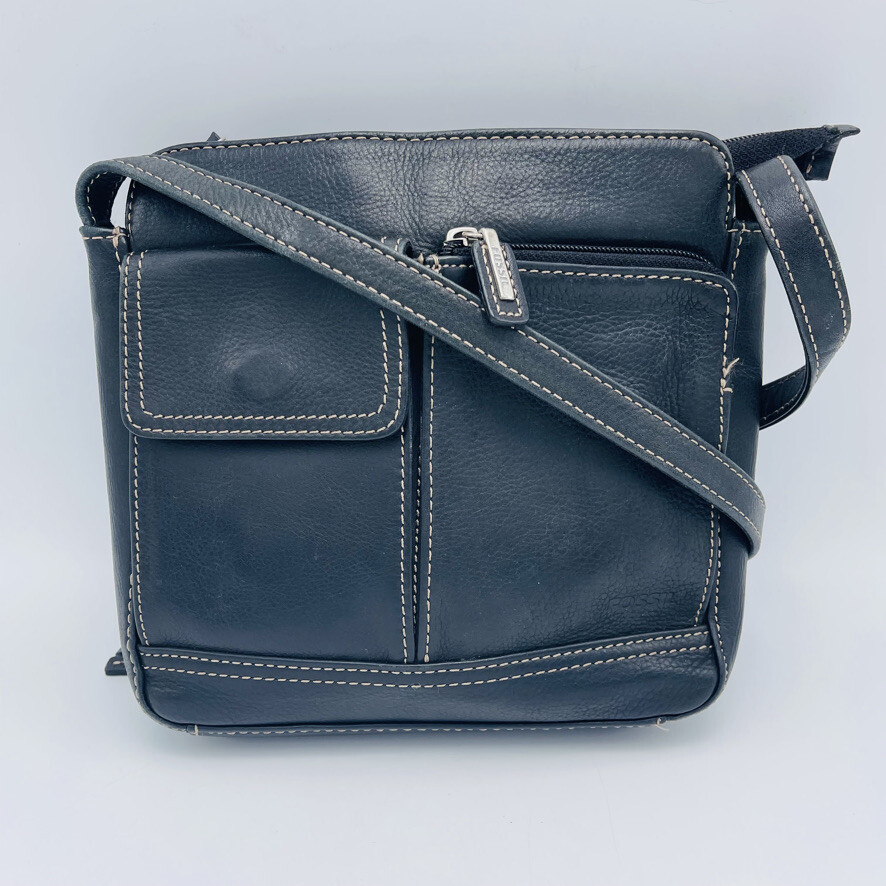 Fossil Crossbody Organizer Black Leather Small Size Gem
