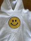 Women’s Forever 21 White Smiley Face Cropped Sweatshirt W Hood Size M — photo 2