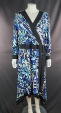 Julien Macdonald Wrap Blue White Smart Casual Dress Size 20P New Polyester Mix