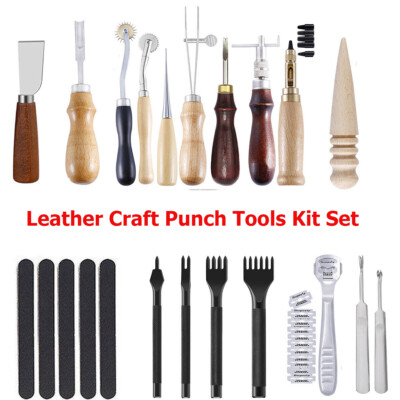 Pro Leather Craft Tools Punch Kit Stitching Carving Sewing Working Skiving Knife