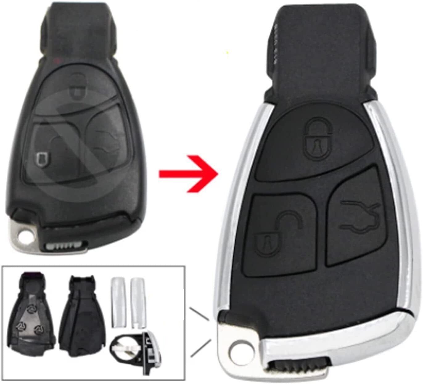 Auto Schlüssel Umbau Set Chrom für Mercedes Benz A B C E M S 