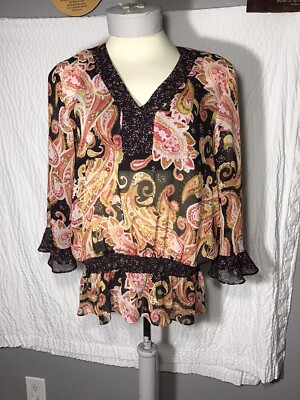 Jones New York Sport Women s Size XL Drop Waist Blouson Top Multicolor Paisley. 