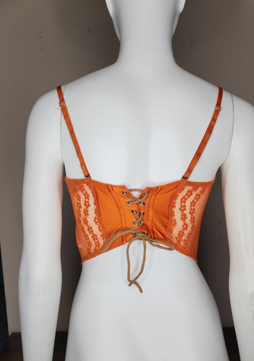 Edikted Y2K Payton Satin Orange Lace up Corset Top Size