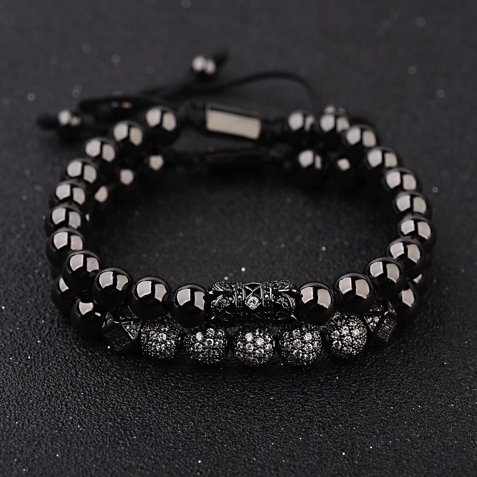 Роскошный микро Pave CZ мяч золотой короны плетеные браслеты мужские ювелирные изделия медный бусина - Изображение 3 из 4