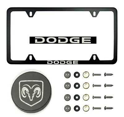 Fit Dodge Vipe Laser Etching Stainless Steel Black Slim License Frame w/Cap