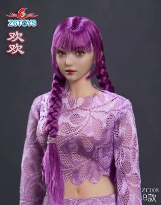 1/6 ZC008B Asian Braids Girl Head Sculpt Moveable Eye For 12'' Female PH TBL Doll