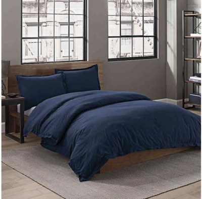 NEW Garment Washed Solid King Duvet Cover Set in Navy (3pc - Includes Shams)