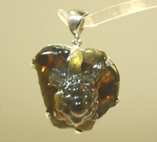 30MM SOLID 925 SILVER GENUINE RARE INDONESIAN BLUE AMBER CARVED TURTLE PENDANT