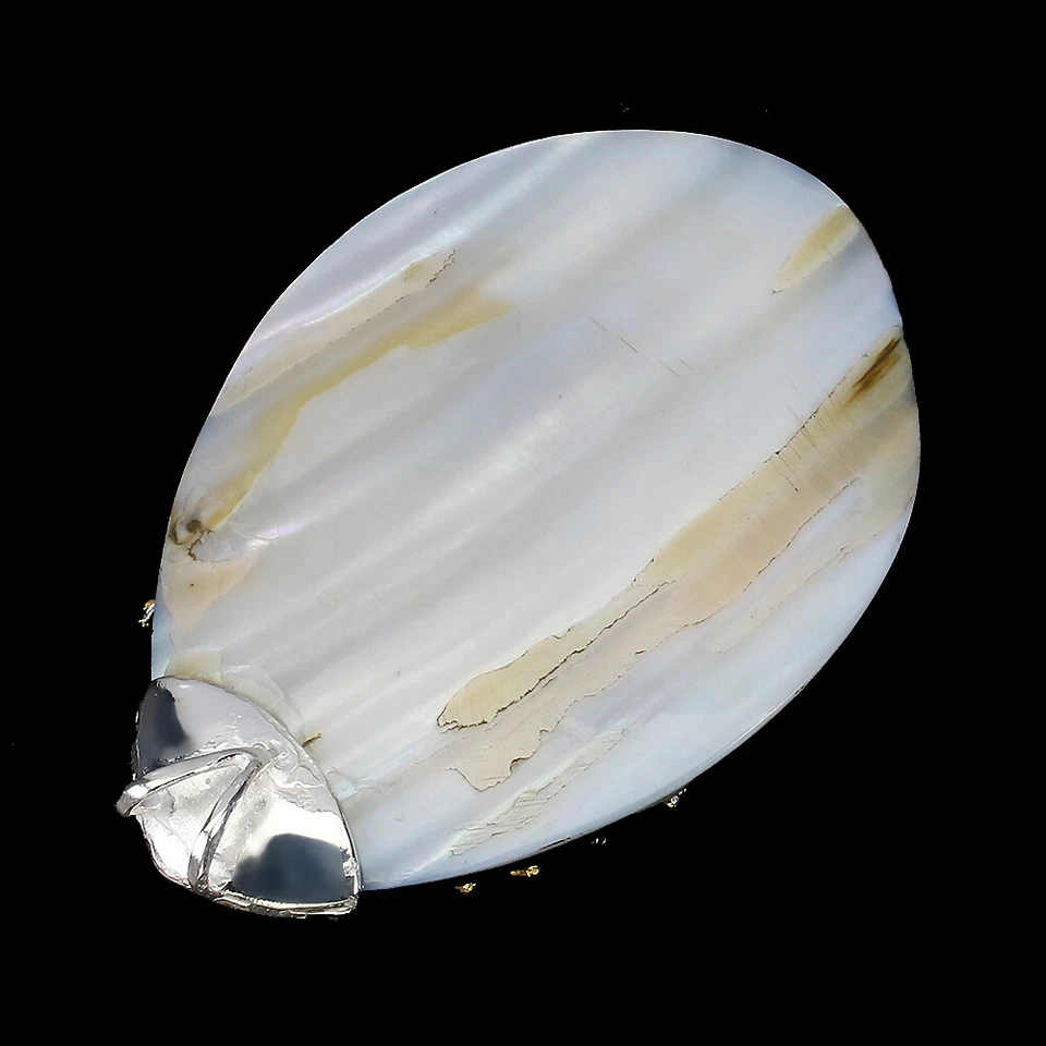 Colgante de plata de ley 925 ovalado madreperla 70x50 mm hecho a mano árbol de la vida Foto 3 de 4