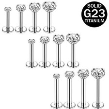 2Pcs Titanium Steel Threaded Lip Studs CZ Helix Tragus Labret Piercing Jewelry