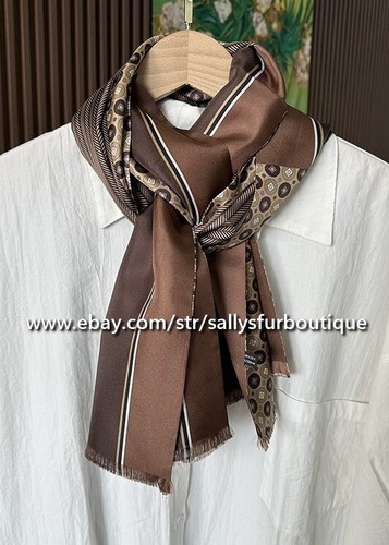 Sallys Boutique Twill Silk Mens Patchwork Print Oblong 2 Layer Scarf 160*26cm - Picture 2 of 21