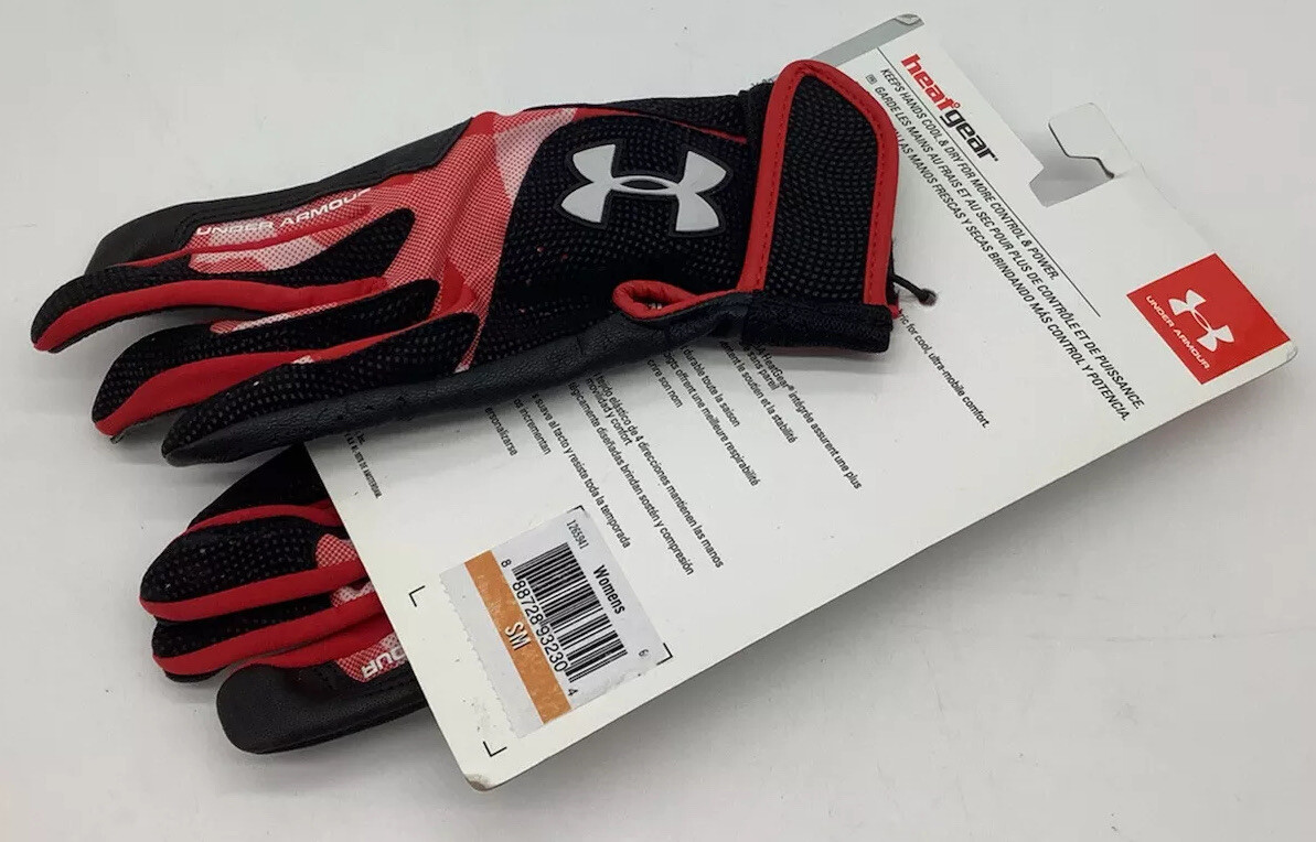 Under Armour Women's HeatGear Radar Batting Gloves Black Pink Size