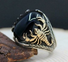 Scorpion Figure With Onyx Stone Solid 925 Sterling Silver Men Ring