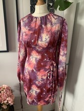 Nasty Gal purple pink tie-dye whimsigoth futuristic blouson bow mini dress