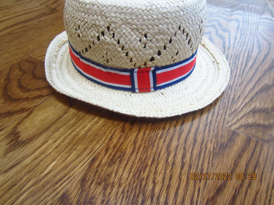 NUEVO CON ETIQUETAS SOMBRERO DE PAJA BABY GAP BABY BOY 6 12 ROJO TOSTADO BLANCO AZUL CINTA RIBETE PASCUA Foto 4 de 4