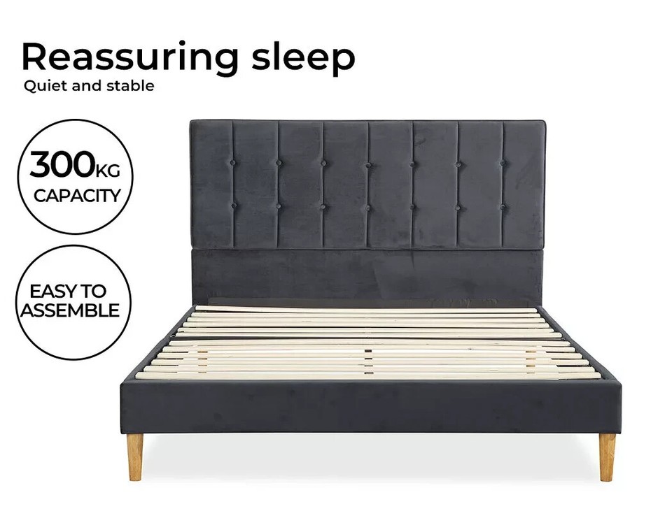 Levede Queen Bed Frame Mattress Base Platform Wooden Velvet Headboard