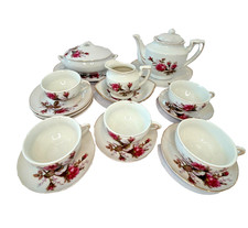 18pc VTG Japan Moss Rose Children's Tea Set Underplates Plates Bird Mark READ