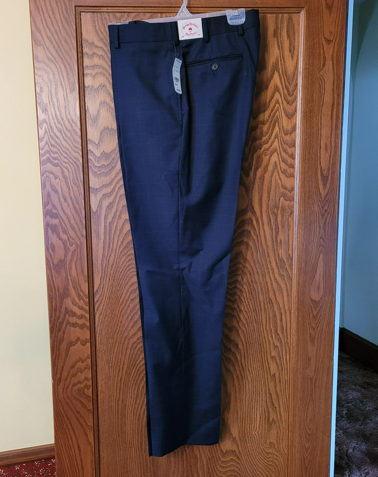 Brooks Brothers Navy Blue Plaid Wool Dress Pants Mens 34x32 Red Fleece