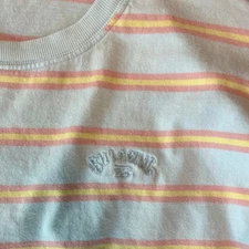 EUC Billabong Feeling Free Cropped Boxy Tee Light Blue Retro Stripes Womens Med