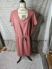 32 Degrees Cool Drawstring Waist Short Sleeve Dress Dusty Rose Pink Size XL