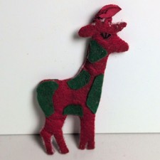Vintage Handmade Felt Giraffe Christmas Ornament Red Green Safari Folk Art 6.5