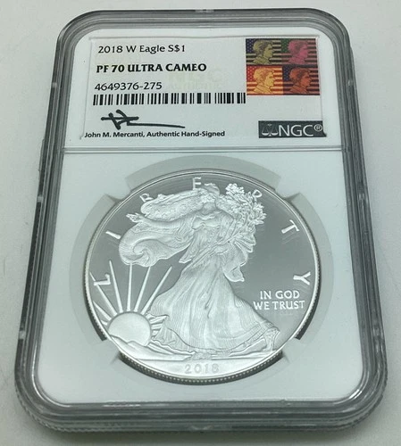 2018-W Proof American Silver Eagle NGC PF 70 UC Signed Mercanti Warhol Label
