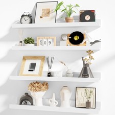 Picture Ledge Shelf,24 inch Long Floating Shelves for Wall Set of 4,White Pic...