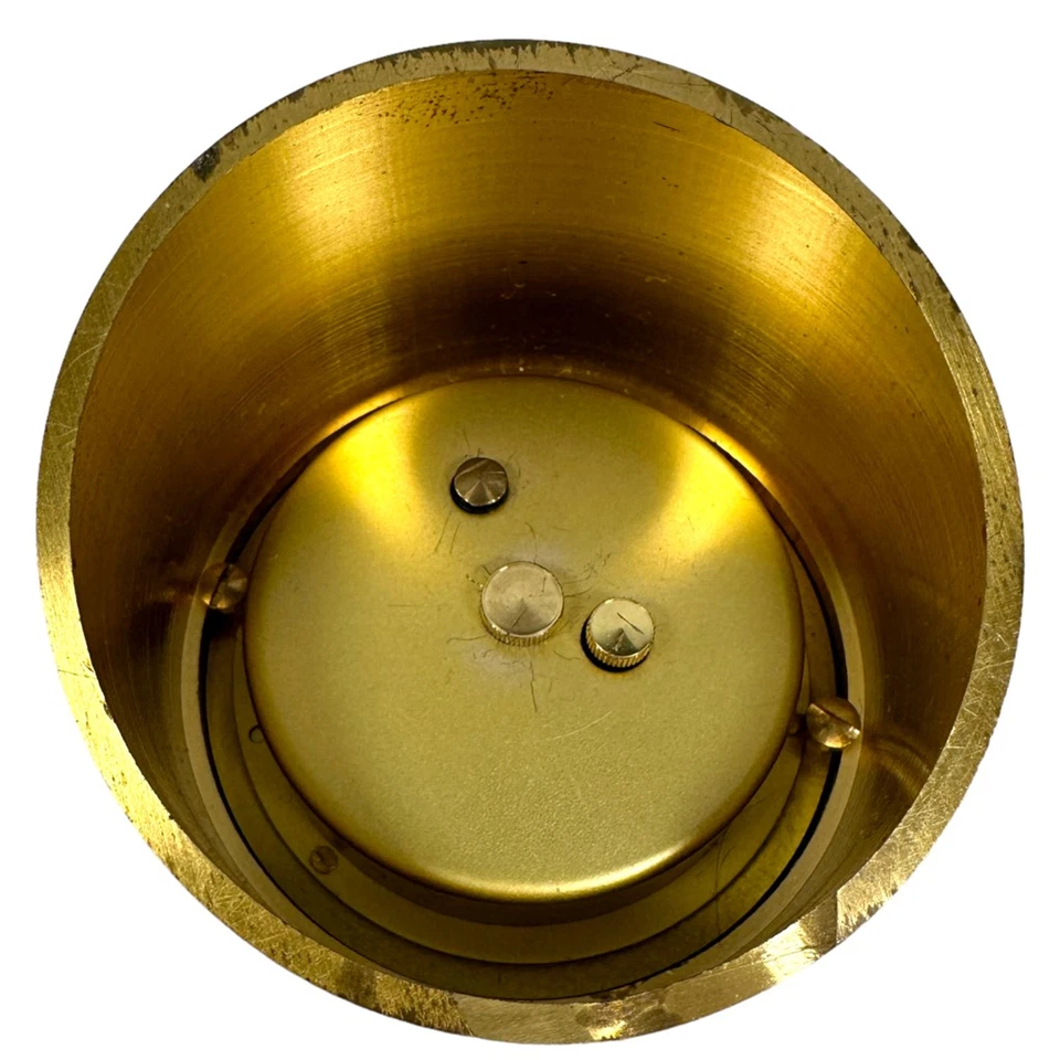 Reloj despertador vintage Portifa Ciba-Geigy estilo ojo de buey pisapapeles suizo de latón Foto 2 de 4