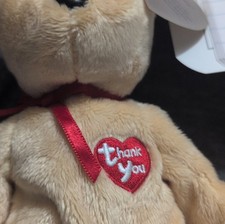 Thank you beanie baby with Thank You card,  Heart Patch and Red Ribbon.