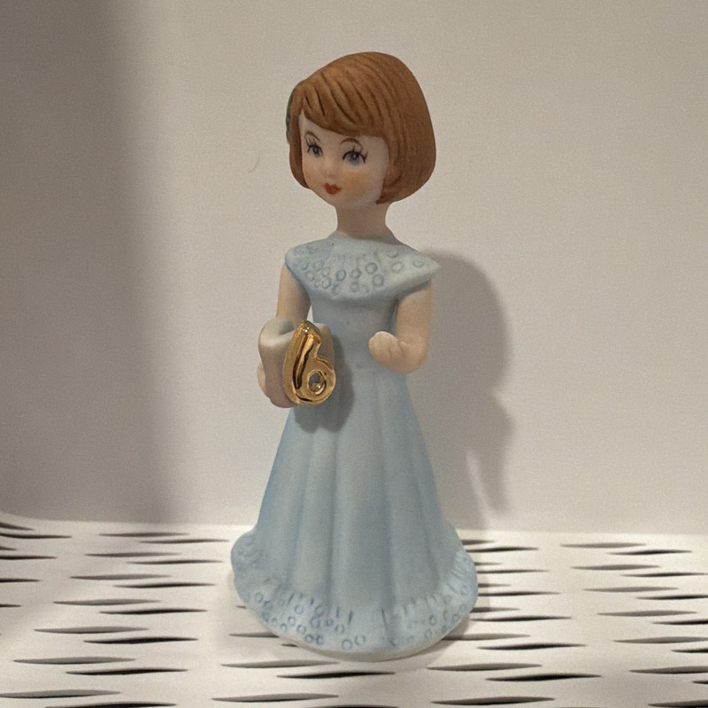 Enesco Growing Up Age 6 Birthday Girls Birthday Girl 1992 Blue Dress Figurine