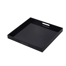 12x12 Inch Glossy Black Acrylic Serving Tray with Handles Spill Proof Decor
