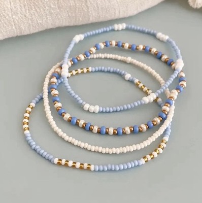 Perlenarmband 4er Set Türkis & Gold Spacer 2mm Stretch Stapel Freundschaft