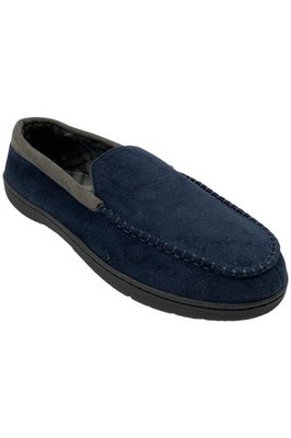 Wembley Men's Fleece Lined Moccasin Slippers Navy