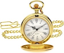 Smooth Vintage Pocket Watch with Chain, Classic Alloy Pocket Watches for Men Wom