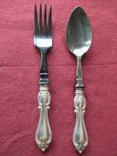 Antikes 2-teiliges Salatbesteck Silber Bakelit und Horn